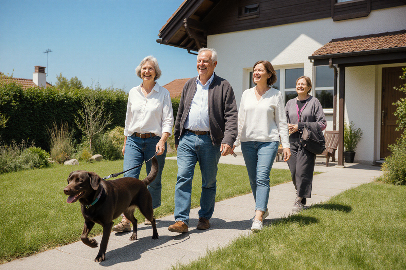 Gemeinsamer Gartenrundgang mit Hund am österreichischen Haus